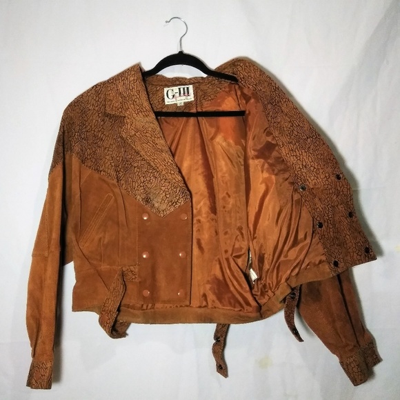 Vintage Jackets & Blazers - 100% Leather Lined Brown Snap Jacket Size M Vtg